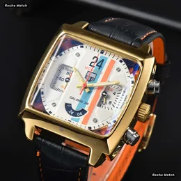 2024 Etiket Monaco Orijinal Etiketleri İzle Heure Saat Erkekleri İzle Monaco Caliber Körfez Hareketi İzler Gerçek Deri Kayış Kol saatleri Chronograph Luxury Watch 352