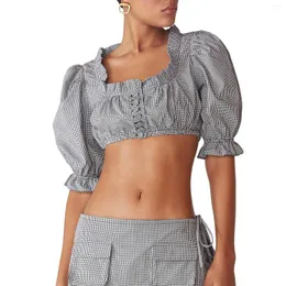 여자 T 셔츠 여성의 농작물 주름 티셔츠 여름 짧은 슬리브 탑 스트리트웨어 미학적 그런 옷을위한 기본 풀버