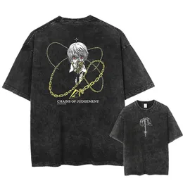 Summer bawełniany luźne topy tee anime druk tshirt men streetwear vintage czarna koszulka harajuku ponadwymiarowa 240423