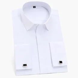 Men's Dress Shirts Mens Classic Hidden Buttons French Cuffs Solid Dress Shirt Formal Business Standard-fit Long Sle Shirts (Cufflink Included) d240507