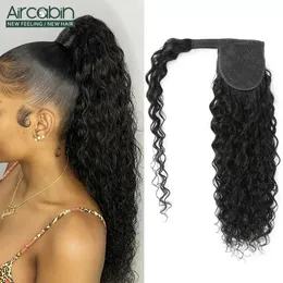 Water Wave Ponytail Human Hair envolta em torno das extensões de rabo de cavalo Remy Chail Railtands Clip em Extensões de Cabelo 28 30 polegadas 240507