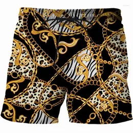 Мужские шорты 2024 летние мужчины/женщины леопардовый рисунок золотой цепочка 3D -печать одежда повседневная мода пляжные брюки Бермудские острова Бермуды