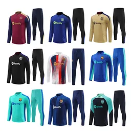 24 25 Barcelon Soccer Sportswear Badge Embroidered Long Sleeve Half Zipper Soccer Training Suit Clothing 2024 Men Kids Kit Football Track Suit Sweater Uniform