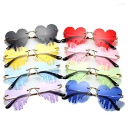 Sunglasses 1PC Rimless Heart Tear Shape Sun Glasses Colorful Ocean Lens Unique Steampunk Trend Creative Women Men Eyewear 184f