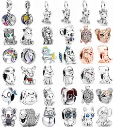 Leopard Lion Unicorn Koala Silver Color Zircon Cartoon Animals Beads Fit Original Charms Bracelet Women Jewelry Gift5468256