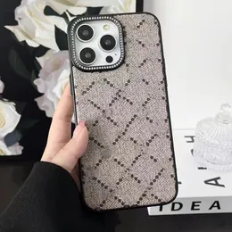 Designer Flower Phone Case for Apple iPhone 15 Pro Max Plus 14 13 12 Luxury Pu Leather Plached Bumper Floral Print Lens Diamond Rhinestone Back Cover Coque Fundas Gray G