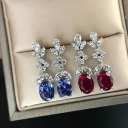 Dangle Küpe Katı 14K Beyaz Altın AU585 Platin Pt950 Yumurta Şeklinde Kulak Darklar Moda Renkli Pırlanta Saplamaları