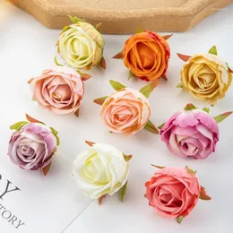 Dekorativa blommor 5/10 st 4cm konstgjorda blommor Silk Rose Head Christmas Wreath Wedding Home Decoration Scrapbook Diy Candy Box Cake