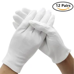 Handschuhe 12pairs weiße Baumwollarbeit Handschuhe für trockene Hände zeremonielle Handhabung Film Schmuck Silber Inspektion Handschuhe Haushaltsreinigungsinstrument
