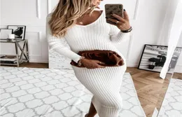 Casual Dresses Fashion Knit Sweater Dress Women Sexy VNeck Slim Maxi Long Sleeve Bodycon Ribbed White Black Female Streetwear9123143