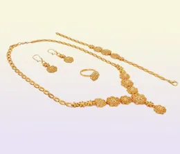 Indische Luxus 24K Gold plattiert Designer Mädchen Schmucksets Halskette Ohrring Dubai Hochzeit Braut Schmucksets Geschenke für Frauen 2201194341178