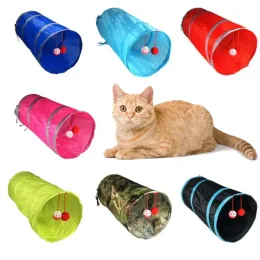 Toys Nylon Collapsible Cat Tunnel 2 Holes Spela Rubes Balls Puppy Channel Tubes Toys Interactive Combinable Tunel Para Gato Supplies