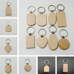 حفلة احتفالية لصالح Beech Wood Keychain فارغًا سلسلة مفاتيح خشبية DIY علامات الخشب الإبداعية هدية صغيرة LT955