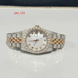 الفولاذ المقاوم للصدأ المثلجة الكاملة VVS Moissanite Diamond White Dial Handmade Movement Auto Watches Fudive for Womens