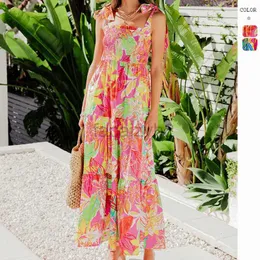 فستان مصمم الصيف طباعة ورقة جديدة مثير صدرية المدينة على غرار حزام بلا أكمام