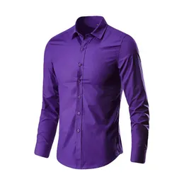 AEFL Herren -Hemd -Hemd Marke 2024 Männer Hemd Solid weißes Hemd Langschlank Slim Fit Business Camisa Maskulina lässig Haiian Shirts D240507