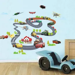 스티커 3D 어린이 추적 자동차 벽 스티커 홈 장식 이동식 만화 애니메이션 아이 침실 유치원 벽 스티커