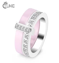 Fashion Doppelschicht Keramik Frauen Ringe gute Qualität schwarz weiß rosa Kristallringe für Frauen Mittelring Mode Schmuck Geschenke Y3263369