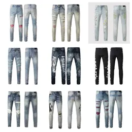 Jeans de marca roxa para masculino jeans tendência angustiada Black Rip Bike Slim Fit Motorcycle Sweatpante Moda Designer feminino masculino jeans roxo Homem jeans skinny