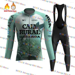 Racing Sets 2024 Caja Rural Winter Cycling Jersey Set Fleece Long Sleeve MTB Bike Road Ropa Clothing