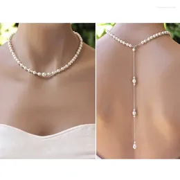 Anhänger Halsketten simulierte Perle Hintergrund Halskette Long Choker Rücken für Frauen Hochzeitsfeier Brautschmuck Geschenk