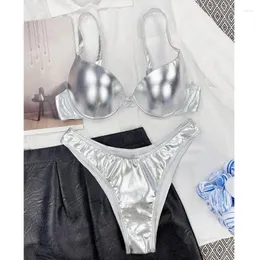 Kobiety dla kobiet Kobiety seksowne mikro bikini set błyszczący metalowy 2 -częściowy push w kostium kąpielowy kostium kąpielowy