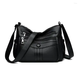 Drawstring yumuşak pu deri kadın omuz çanta ferah çoklu cepler çanta bayanlar crossbody cüzdan moda