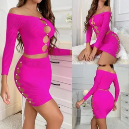 Bras Sets Kadınlar Moda Seksi Lingerie Hollow Out 2pc Bodysuit Gece Kulübü Örgü Porno Babydoll Elbise