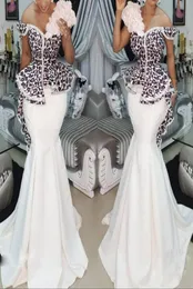 2019 Plus Size Africa Mermaid Dress One ramię koronkowe Peplum Peplum Aso Ebi Long Even Envening Dress Formal Wear Robe de Soiree CU8313283