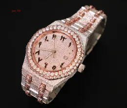 VVS Moissanite Diamond Watch Mano di lusso automatico Movimento in quarzo completamente ghiacciato Bling Hip Hop Gioielli con tono in oro rosa