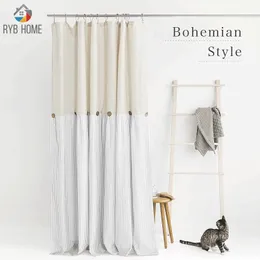 Ryb Home Linen Button Button Curting Crotm Plout Taven Taven Plearted Grey Stripe на водонепроницаемом загородном стиле Curtins для ванной 240429