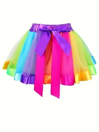 Tutu sukienka gorące dzieci piękne ręcznie robione kolorowe spódnicę tutu dziewczyny Rainbow Tiulle Tutu Pettisplatt Dance Bubble Spódnica 2-9t D240507