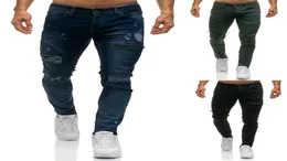Pantaloni di jeans neri tratto da uomo strappato slip fit motociclette di denim pannelli pannelli con cerniera hip hop trusers8163199