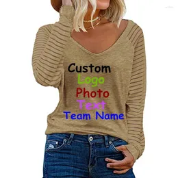 Women's T Shirts 2024 Autumn Winter Patchwork Long Sleeve Tops Striped Casual Loose Sshirt T-Shirt Custom LOGO