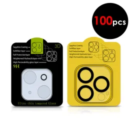 Protezioni 100pcs per iPhone 15 14 13 12 11 Pro Max Mini Plus 3D Copertura completa Camera Len Film Temped Glass Protector