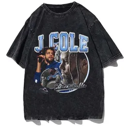 Męskie koszulki J Cole Graphic T-shirt Retro 90s Singer Hip Hop Extra duża letnia koszulka męska bawełna czarna koszulka 2405