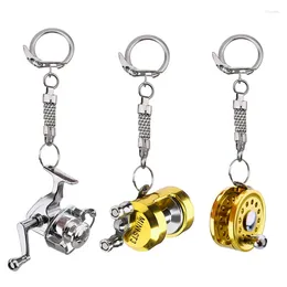 Keychains Alloy Fishing Reel Drum Pendant Keychain Key Ring Outdoor Small Tackle Mini Miniature Sea Spinning Wheel