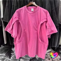 Men's T-Shirts 2024 Doub Layer Hollow T-shirt Men Women Vintage Solid T High Quality Thick Fabric Tops Oversized Short Seve H240507