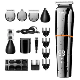 Elektriska rakare Kemei Waterproof 11 i 1 Mens Grooming Kit Electric Beard Trimmer Cordless Razor Hair Clippers Rechargeble Nos Trimmer T240507