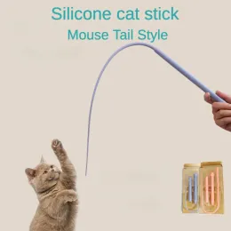 Toys PetJoyInteractive Silicone Cat Teaser, Fun de cauda de rato simulada com haste substituível para o tempo de reprodução de caça dos gatos