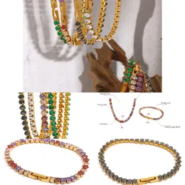Waterproof CZ Tennis Cubic Zirconia 14k Yellow Gold Choker Necklace Bracelet Bling Jewelry Set for Women Party