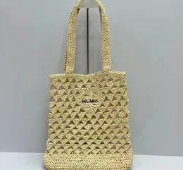 Halmpåsar sommarstrandsäck designer väskor kokosnötfiber triangel vävande axelväska shopping praddbag lyx kvinnor väskor vävd handväska stor kapacitet paket