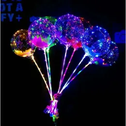 إضاءة بوبو شفافة وميض البالونات الكرة LED مضيئة مع 70 سم القطب 3M سلسلة البالون الزفاف الزفاف ديكورات حفل الزفاف