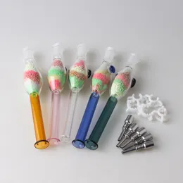10mm Luminous Colored Sand Glass Nectar Collector with Titanium Tips Dab Straw Oil Rigs Silicone Smoking Pipe glass pipe smoking accessories dab rig