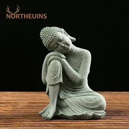 Northeuins Grüne Sandstein Buddha Statuen Indien Zen Figuren Heim Wohnzimmer Desktop Innenhandwerk Fengshui Skulptur Artikel T240505