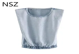 NSZ women oversize denim crop top blouse with pad jeans cropped shirt sleeveless summer tank top party tops blusa camisa13201502