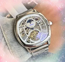 Relógios de cronômetro de esqueleto oco relógios de parada de 43 mm de alta qualidade mecânica clock mecânica relógio sólido banda de aço inoxidável fino moda moda moda auto -sinuosa relógios de pulso presentes