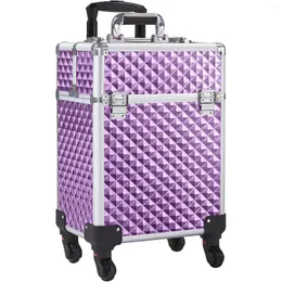 Storage Boxes Professional Cosmetic Train Case Makeup Organizer Beauty Salon With Sliding Rail Removable Middle Layer Holographic Purple