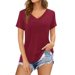 女性のTシャツレディースTシャツvネック半袖トップティーソリッドカラーブラウス若々しい女性服服服の女性2024