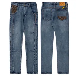 Top Jeans Jeans Blue Leather Letter Print Designer Men Black Slim Fit Luxury Classics Logo V Vaggy Straight Lege Pants Super 10a